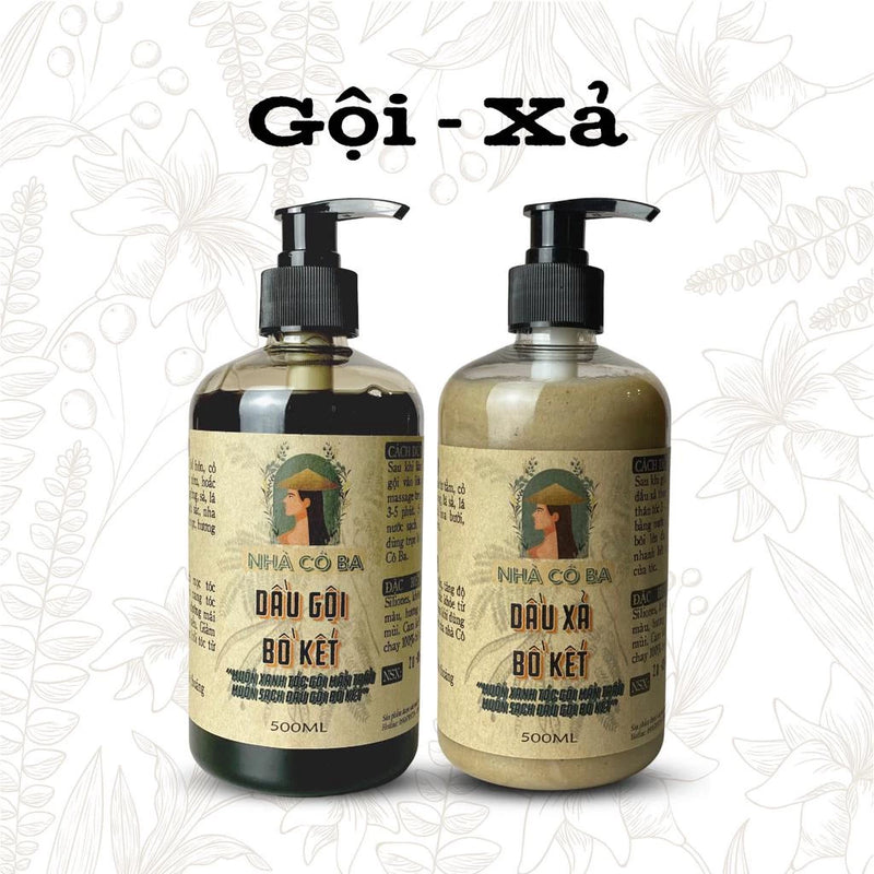 Dầu Gội Bồ Kết Dầu Xả Bồ Kết thảo dược thiên nhiên Nhà cô ba kích thích mọc tóc mềm mượt giảm gàu gãy rụng