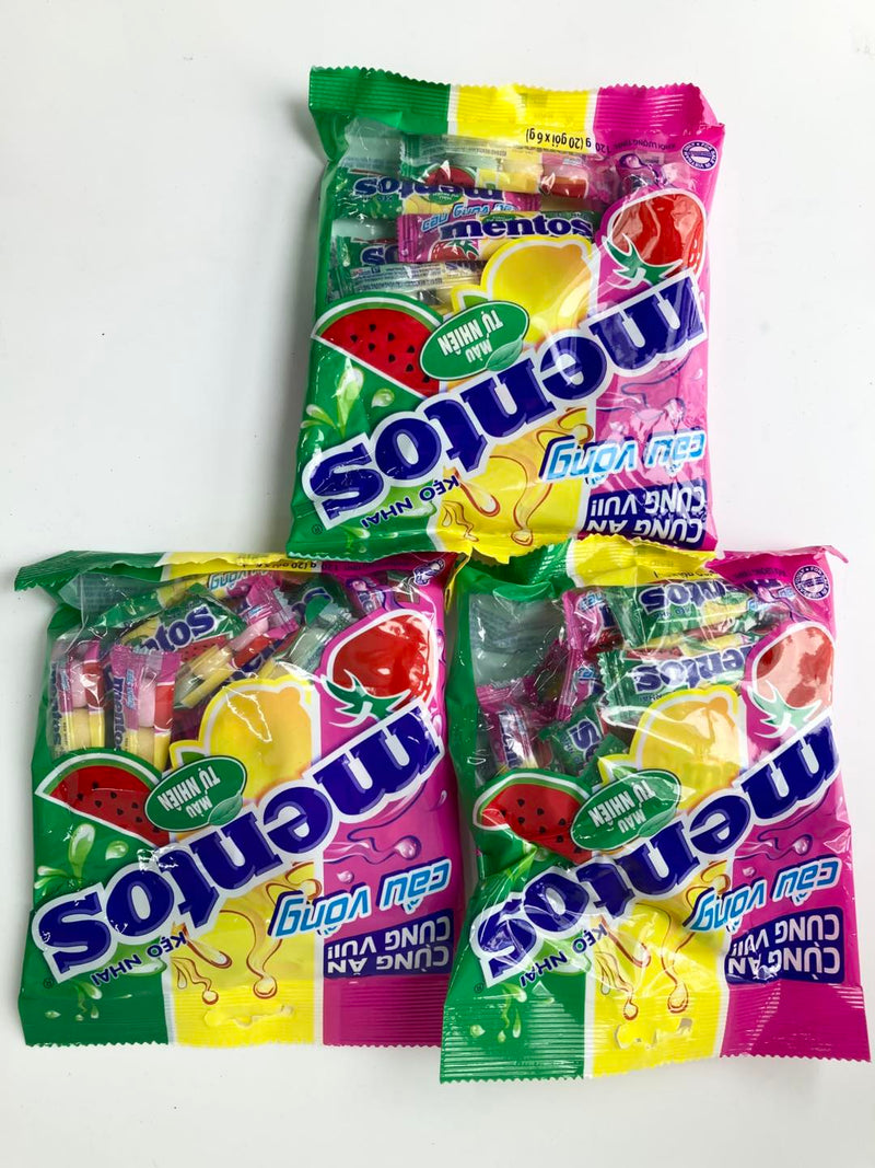 Combo 3 Gói Kẹo Nhai Mentos Mini Cầu Vồng Hương Trái Cây (Gói 120g - nhỏ)