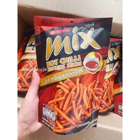 Snack tăm que cay Mix Hot Chilli Thái Lan, bim tăm que Vfoods (gói 60gr)