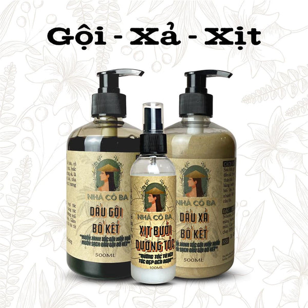 Dầu Gội Bồ Kết Dầu Xả Bồ Kết thảo dược thiên nhiên Nhà cô ba kích thích mọc tóc mềm mượt giảm gàu gãy rụng