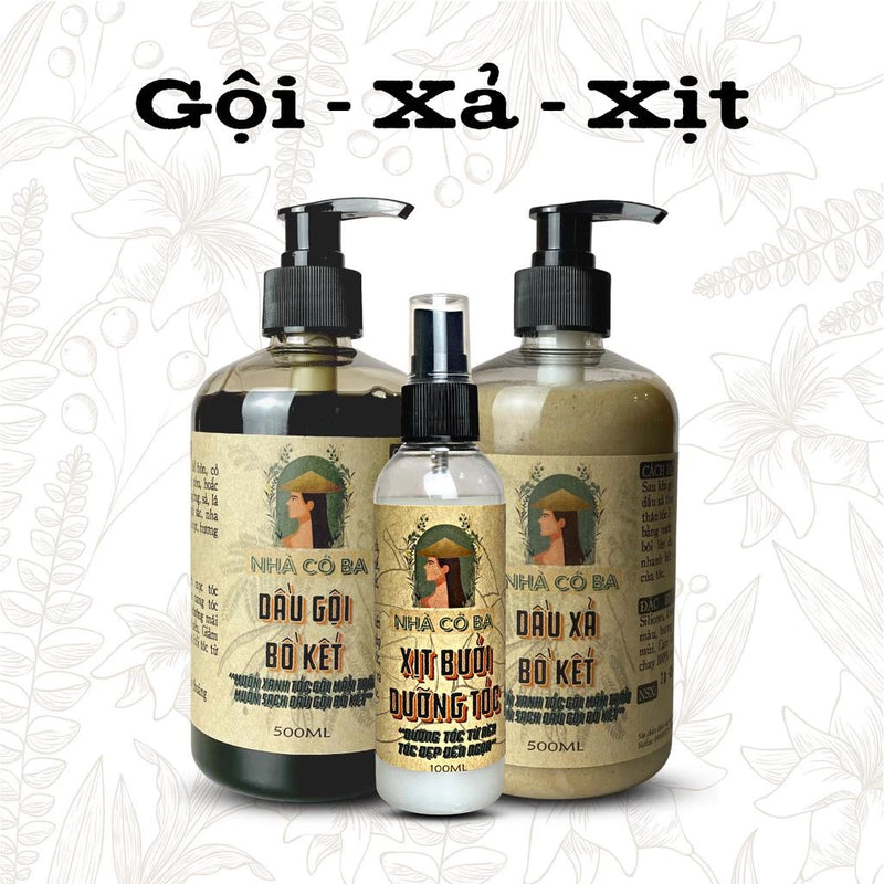 Dầu Gội Bồ Kết Dầu Xả Bồ Kết thảo dược thiên nhiên Nhà cô ba kích thích mọc tóc mềm mượt giảm gàu gãy rụng