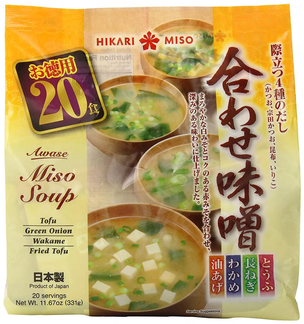 Hikari Miso - Súp Miso Ăn Liền Awase (4 Hương Vị) 11.67 oz (331g) x 1 gói.