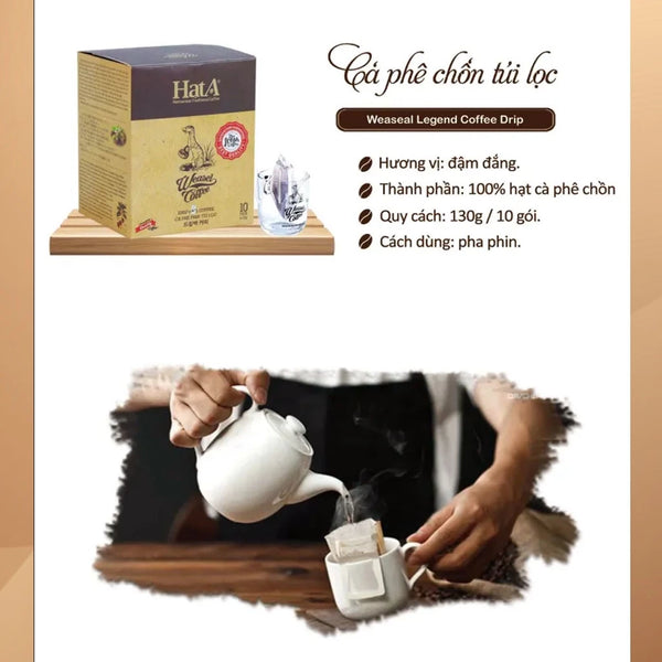 Cà phê chồn phin giấy Hạt A Cafe Weasel Legend Coffee Drip 130gr