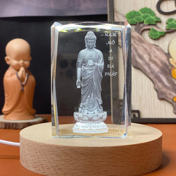 Tượng Phật Pha Lê 3D Kèm Đế Đèn Led Cao Cấp