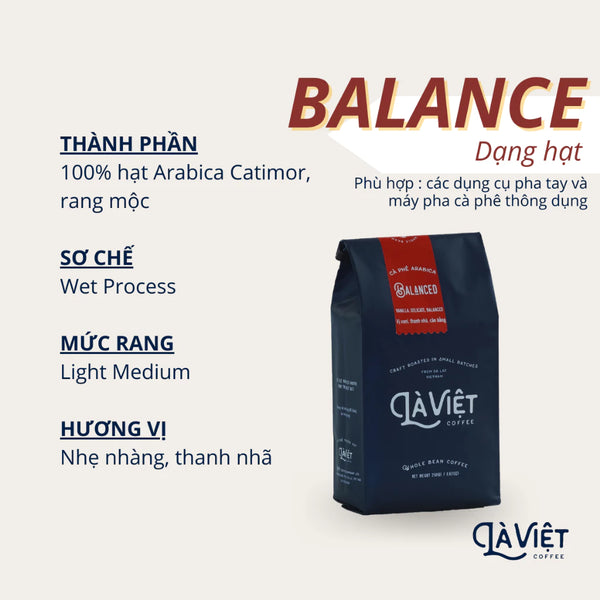 Cà Phê Nguyên Hạt Là Việt Balanced 100% Arabica 250gr Vị Vani, Thanh Nhã
