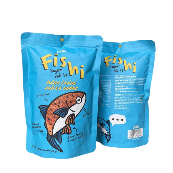 Combo 2 gói Bánh tráng khô cá nướng Fishi Cô Ba ăn vặt văn phòng, học sinh, mồi nhậu ngon, rẻ, ăn kiêng được
