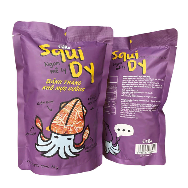 Combo 2 gói Bánh tráng khô mực nướng SquiDy Cô Ba 45g ăn vặt văn phòng, học sinh, mồi nhậu ngon, rẻ, ăn kiêng được