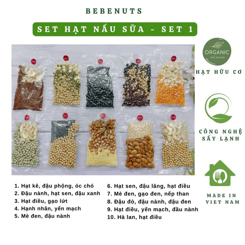 Set Hạt Dinh Dưỡng Nấu Sữa Mix Sẵn 10 Gói Nấu 10 Ngày 50g/Gói