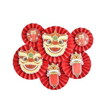 Set 6 Quạt Giấy Tròn Đầu Lân Decor Trang Trí Lễ Tết