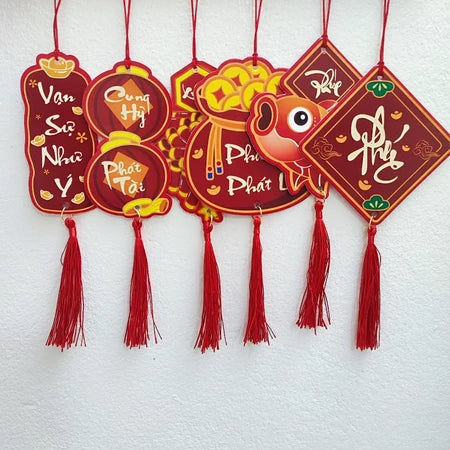 Set 6 Tag Treo Cây Trang Trí Tết - Treo Bình Hoa Đào Đông, Đào Mai Quất