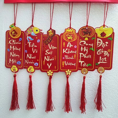 Set 6 Tag Treo Cây Trang Trí Tết - Treo Bình Hoa Đào Đông, Đào Mai Quất