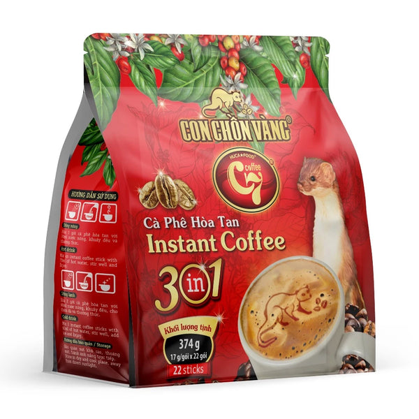 Cà Phê Hòa Tan 3in1 Con Chồn Vàng C7 - Túi 22Que x 17Gr - Huca Food