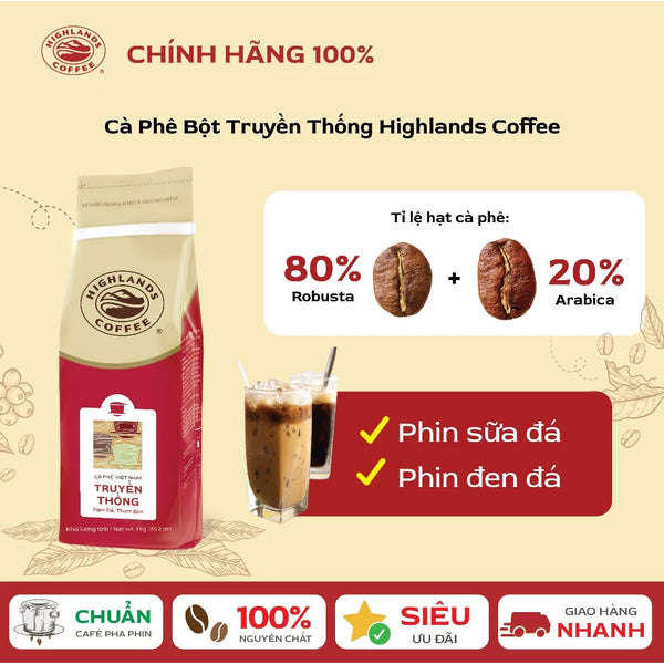 Cà phê bột Truyền thống Highlands Coffee 1kg - Cafe rang xay nguyên chất