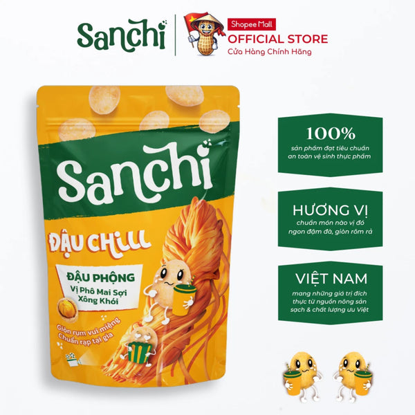 Combo 2 gói Đậu Phộng Vị Phô Mai Sợi Xông Khói Sanchi Đậu Chill 55g - Snack Ăn Vặt Đậu Phộng Hương Vị Thật, Đậm Đà, Giòn Tan