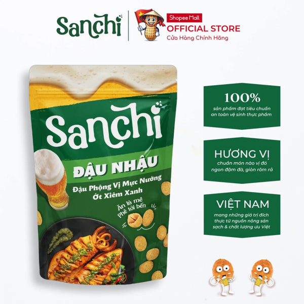 Combo 2 gói Đậu Phộng Vị Mực Nướng Ớt Xiêm Xanh Sanchi 55g - Snack Ăn Vặt Đậu Phộng Hương Vị Thật, Đậm Đà, Giòn Tan