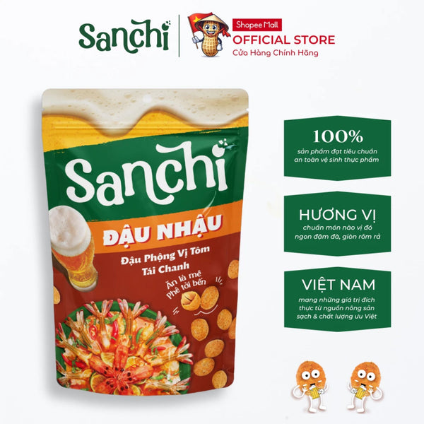 Combo 2 gói Đậu Phộng Vị Tôm Tái Chanh Sanchi 55g - Snack Ăn Vặt Đậu Phộng Hương Vị Thật, Đậm Đà, Giòn Tan