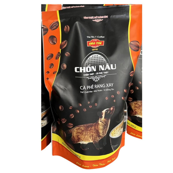 Chồn Nâu Bảo Tín Cà phê rang xay gu mạnh đậm chất gói màu đen