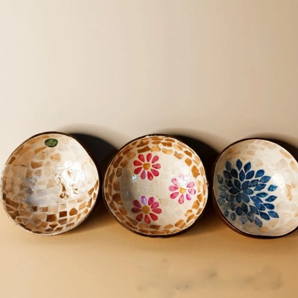 Bát gáo dừa khảm trai cách điệu thả hoa, ngâm nail, decorate