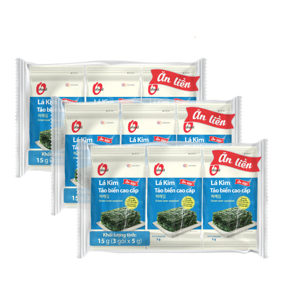 Combo 3 lốc 3 Lá kim tảo biển cao cấp O'food gói 5g