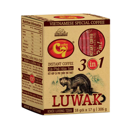 Cà Phê Hòa Tan 3in1 Luwak Hộp Bóng Kính - Con Chồn Vàng C7