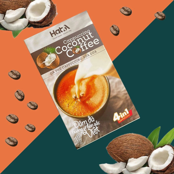 Cà phê hòa tan Cappuccino Hạt A Cafe 4in1 vị sữa dừa tự nhiên 216gr/12 gói
