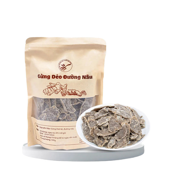 Kẹo Gừng Dẻo Đường Nâu Túi 500g - Gừng Lát Nguyên Chất Đường Nâu Bổ Dưỡng Tốt Cho Phụ Nữ Trẻ Nhỏ