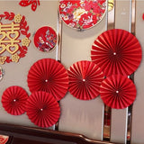 Set 6 Quạt Giấy Tròn Đầu Lân Decor Trang Trí Lễ Tết