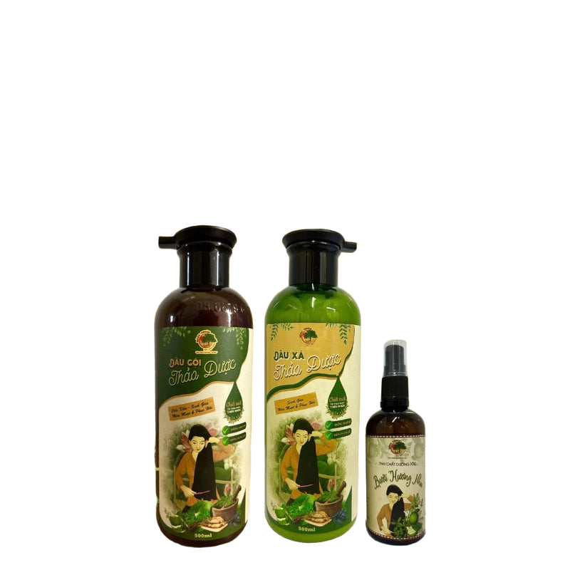 Bộ Sản Phẩm Chăm Sóc Tóc Hằng Thuận Tây Nguyên (size nhỏ) - Dầu gội, dầu xả, xịt bưởi cho Nữ