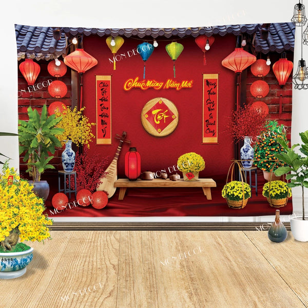 Tranh Vải Tết - Phông Nền Trang Trí Tết