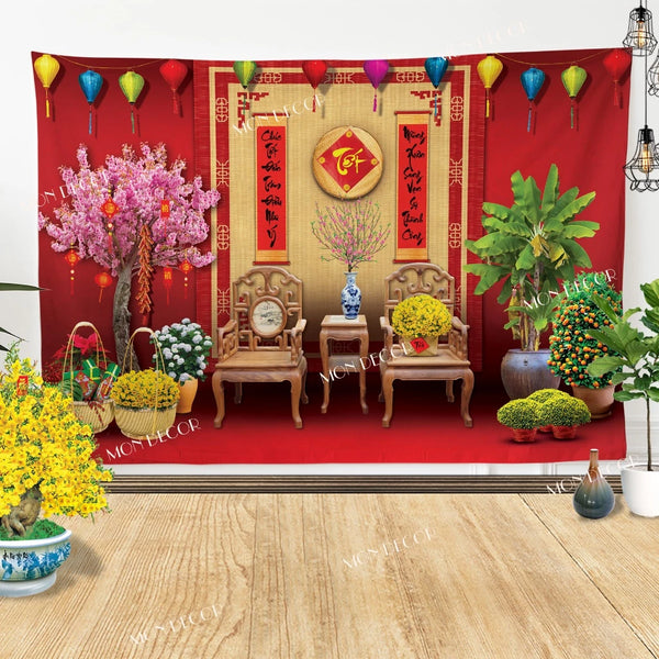 Tranh Vải Tết - Phông Nền Trang Trí Tết