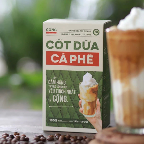 Cốt dừa cà phê hoà tan Cộng Cà Phê [Hộp 12 gói x 15gr]