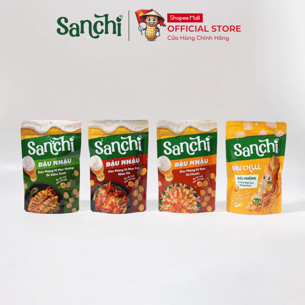 Snack Đậu Phộng Sanchi Vị Mực Cay, Tôm Tái Chanh, Mực Nướng & Phô Mai - Độc Đáo, Mới Lạ, Đậm Vị & Giòn Tan