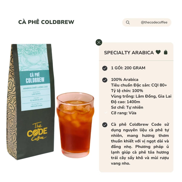 Cà phê Coldbrew ủ lạnh 100% Arabica - The Code Coffee - gói 200gr lưu giữ hương thơm tự nhiên thuần khiết