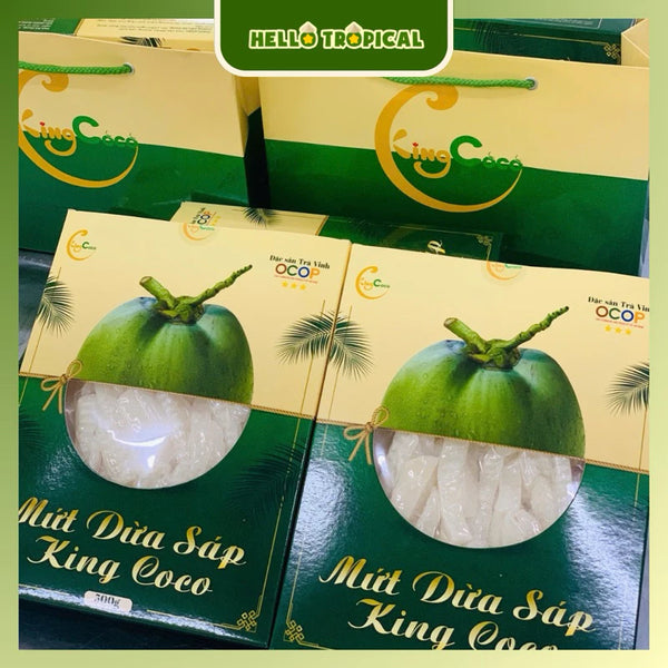Mứt dừa sáp sữa chính gốc Trà Vinh KING COCO (Loại Thượng hạng To dài) Hộp 250g