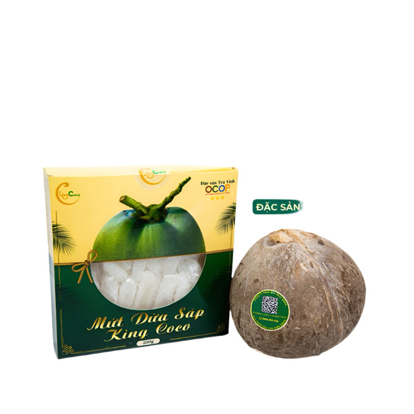 Mứt dừa sáp sữa chính gốc Trà Vinh KING COCO (Loại Thượng hạng To dài) Hộp 250g