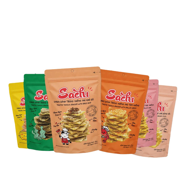 Combo 2 gói Snack Bánh Tráng Nướng SACHI Phủ Vị Giòn Tan (Gói 45g)