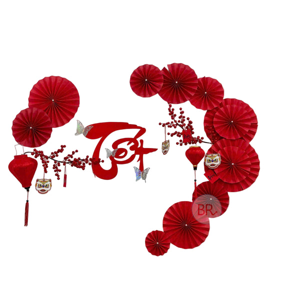 Set decor Tết Tài Lộc với đèn lồng gấm Hội An