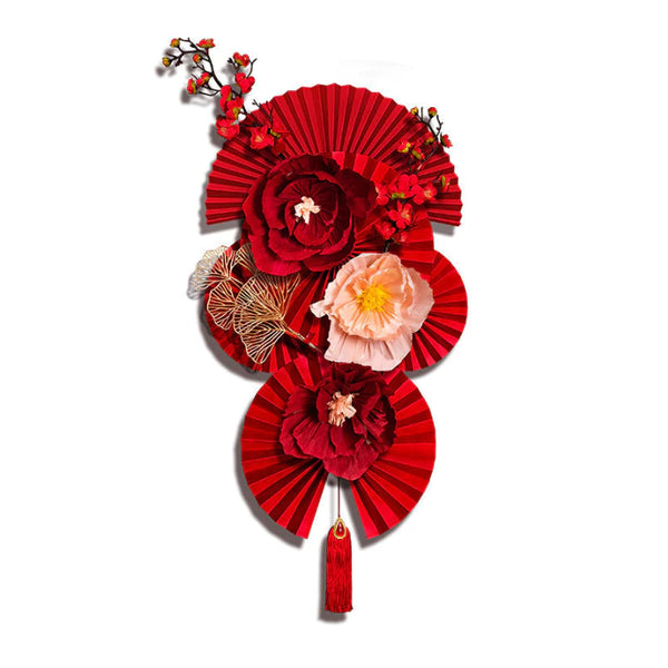 Set Vật Liệu Quạt Kèm Hoa Giấy Trang Trí Decor Tết