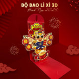 Bao Lì Xì Popup 3D Cao Cấp Tết Bính Ngọ 2026 (6 cái)