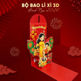 Bao Lì Xì Popup 3D Cao Cấp Tết Bính Ngọ 2026 (6 cái)
