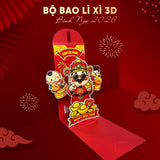 Bao Lì Xì Popup 3D Cao Cấp Tết Bính Ngọ 2026 (6 cái)