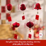 Set 5 Đèn Lồng Giấy Xếp Đỏ