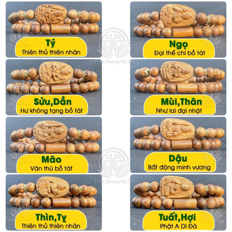 Vòng tay đôi mặt phật bản mệnh trầm hương