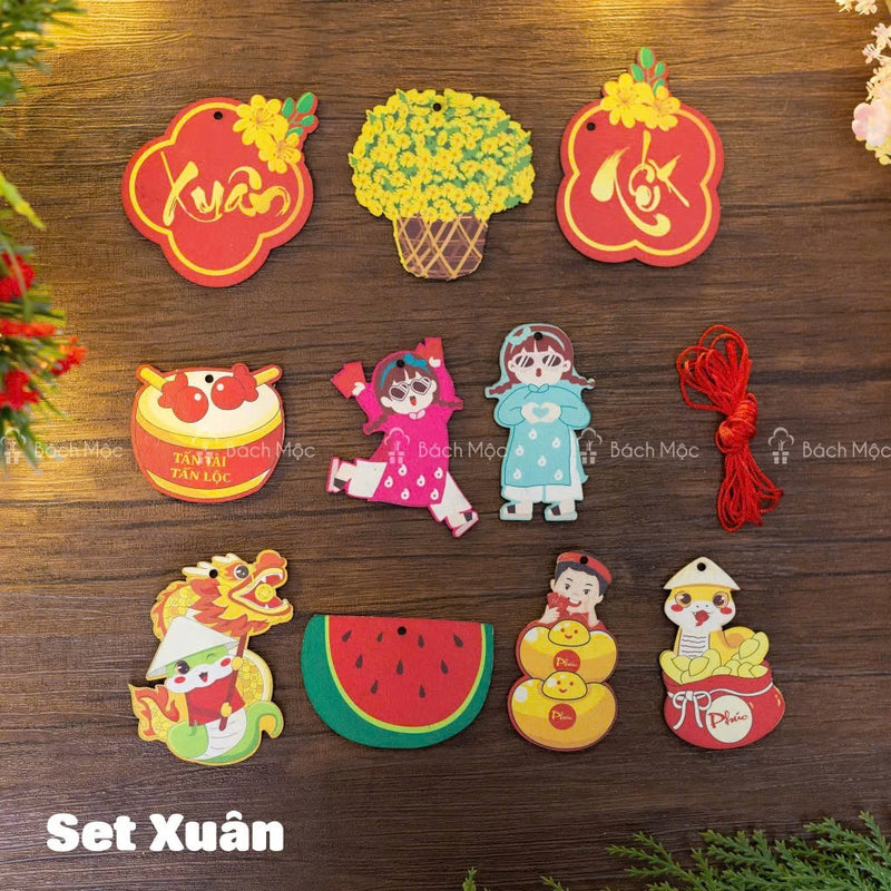 Combo 10 Phụ Kiện Treo Trang Trí Tết Độc Đáo Bằng Gỗ