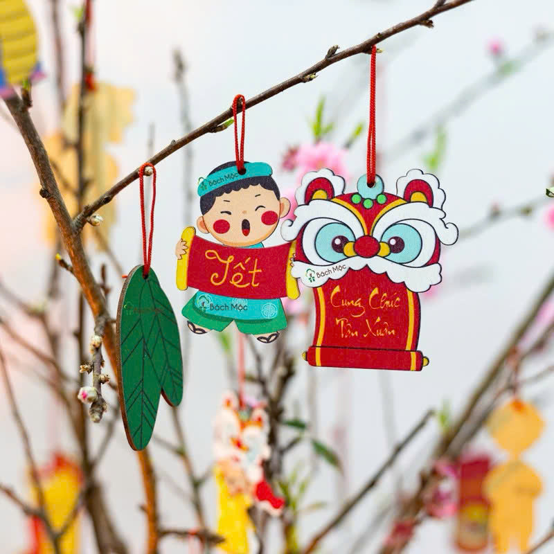 Combo 10 Phụ Kiện Treo Trang Trí Tết Độc Đáo Bằng Gỗ
