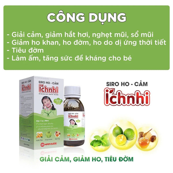 Siro ho cảm Ích Nhi chai 90ml, hỗ trợ giải giảm, hỗ trợ giảm ho, sổ mũi, hỗ trợ tiêu đờm