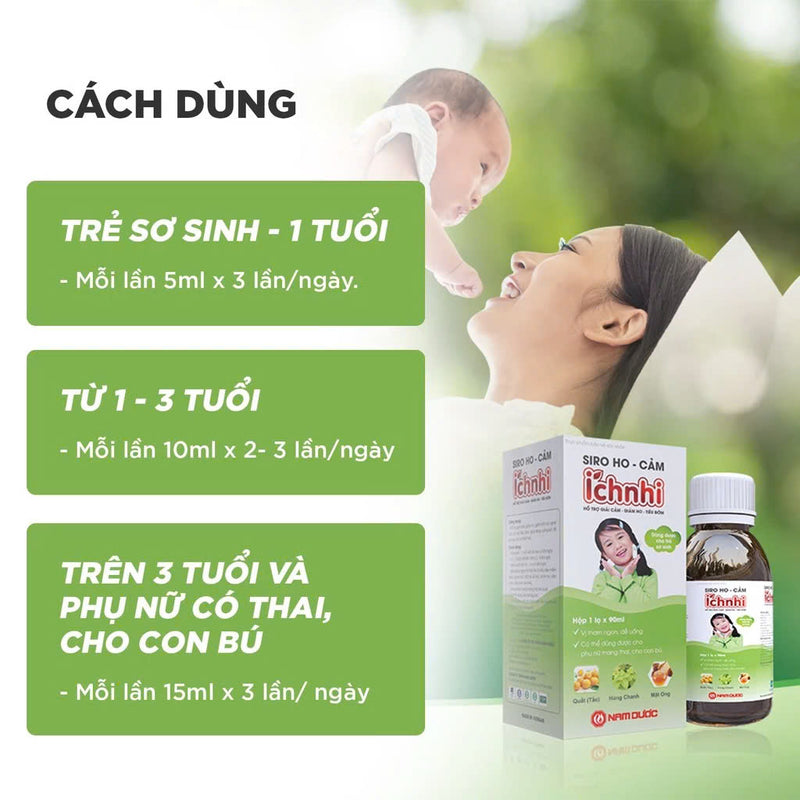 Siro ho cảm Ích Nhi chai 90ml, hỗ trợ giải giảm, hỗ trợ giảm ho, sổ mũi, hỗ trợ tiêu đờm