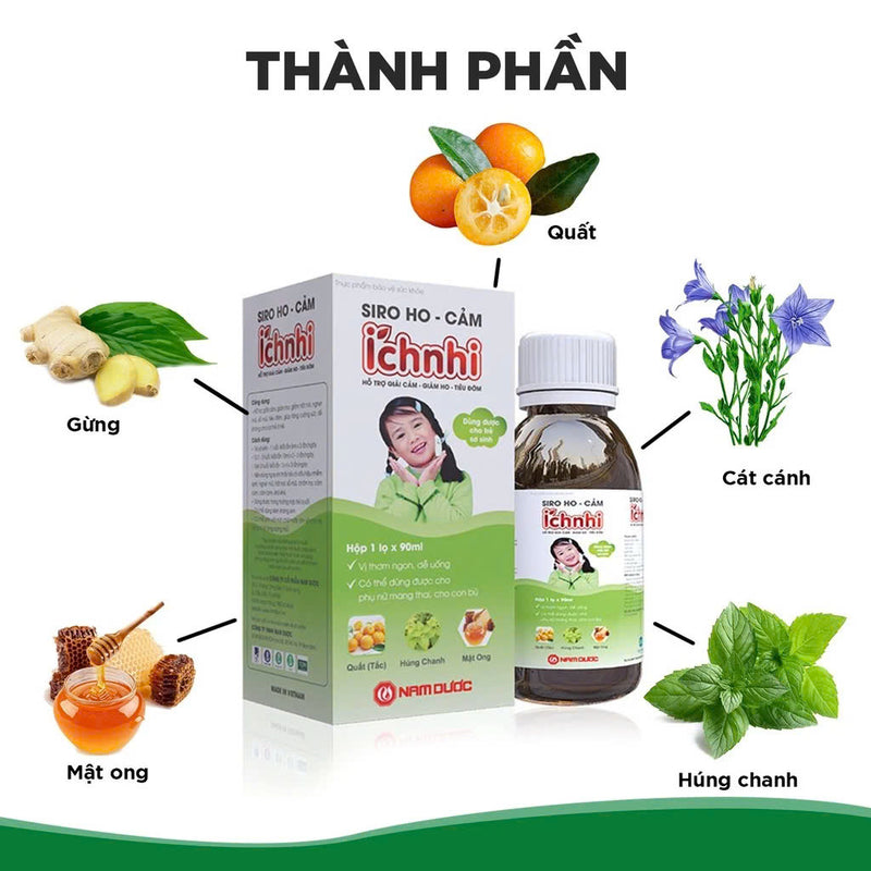Siro ho cảm Ích Nhi chai 90ml, hỗ trợ giải giảm, hỗ trợ giảm ho, sổ mũi, hỗ trợ tiêu đờm
