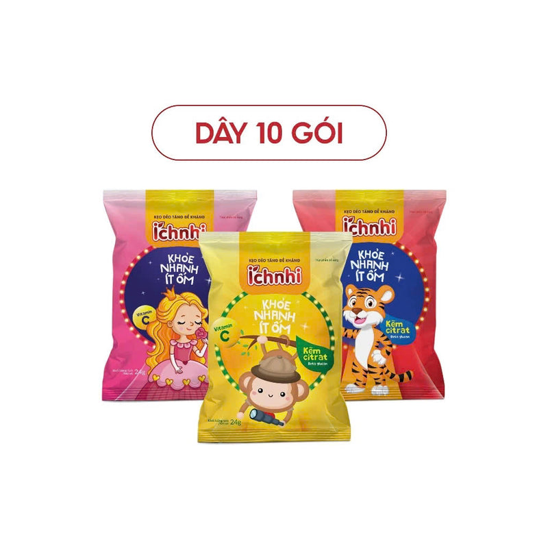 Kẹo dẻo cho bé, bổ sung canxi, vitaminc, DHA, kẽm giúp lợi khuẩn, tăng sức đề kháng, phát triển chiều cao- Dây 10 gói