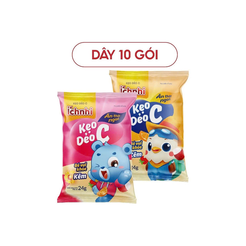 Kẹo dẻo cho bé, bổ sung canxi, vitaminc, DHA, kẽm giúp lợi khuẩn, tăng sức đề kháng, phát triển chiều cao- Dây 10 gói
